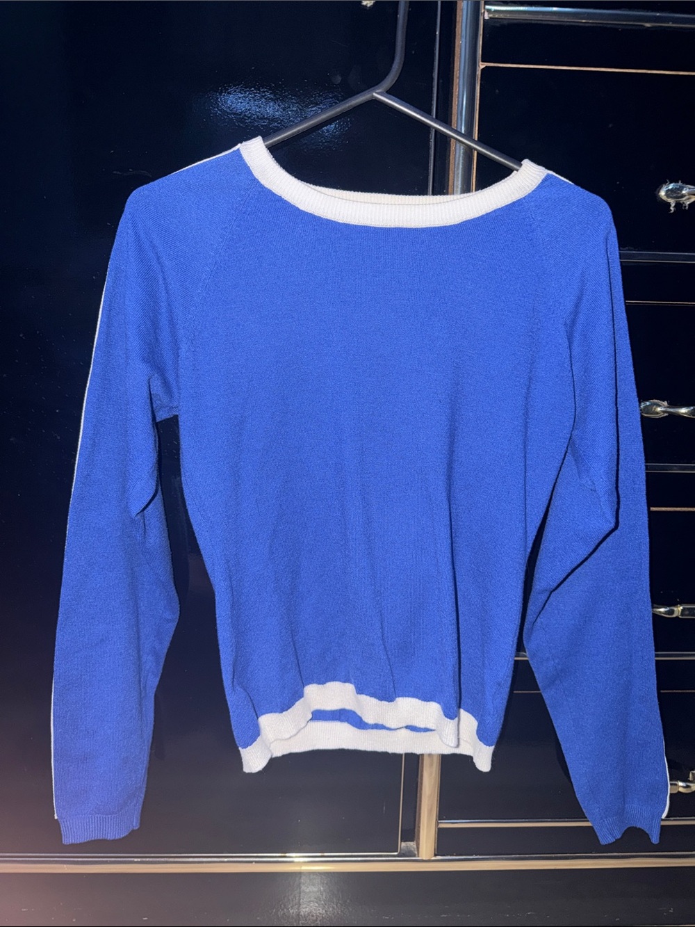 bebe Royal Blue Crewneck Sweater with White Trim